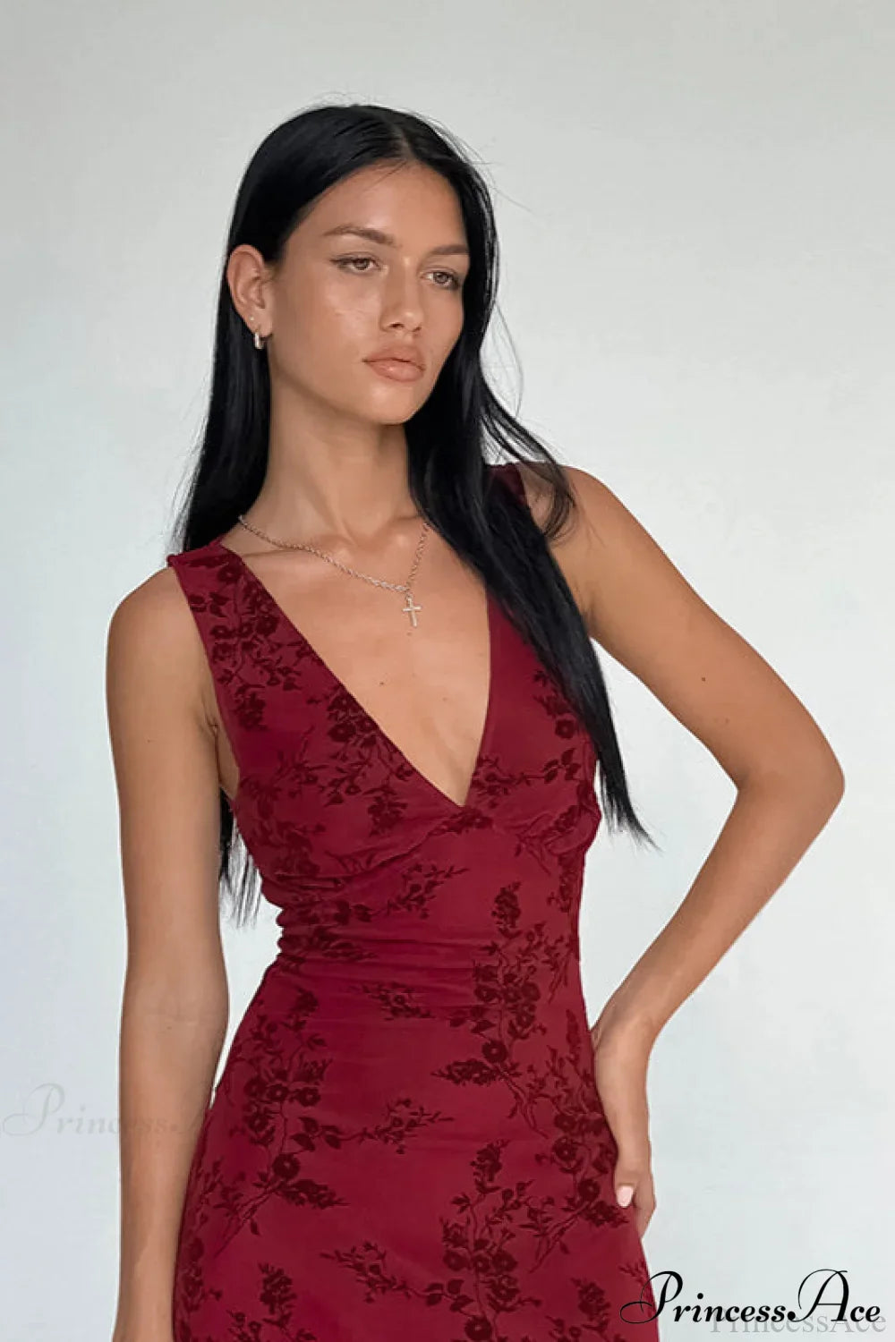 Floral Print V-Neck Sleeveless Fitted Party Dress image 1