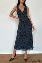Floral Print V-Neck Sleeveless Fitted Party Dress image 5
