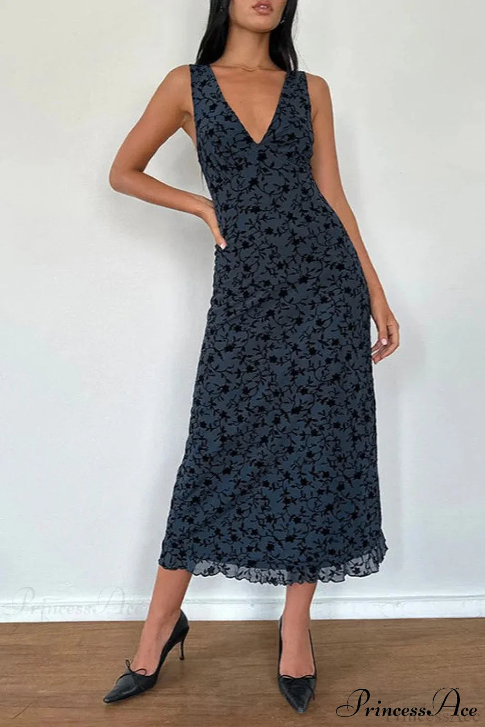 Floral Print V-Neck Sleeveless Fitted Party Dress image 7
