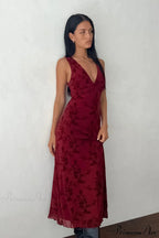 Floral Print V-Neck Sleeveless Fitted Party Dress image 2