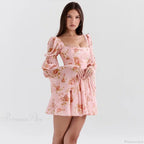 Floral Print Waist Wrap A-line Vacation Dress image 3
