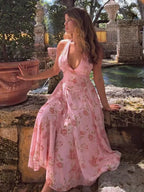 Floral Print Waist Wrap A-line Vacation Dress image 2