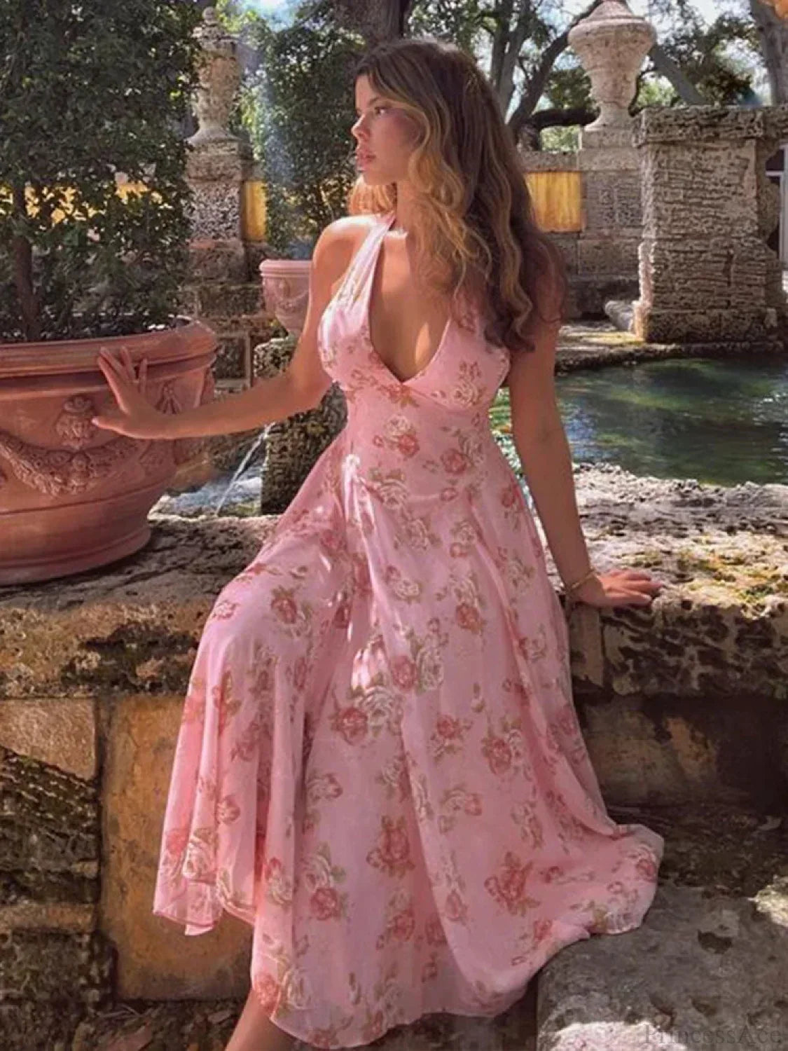 Floral Print Waist Wrap A-line Vacation Dress image 2