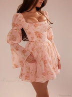 Floral Print Waist Wrap A-line Vacation Dress image 5