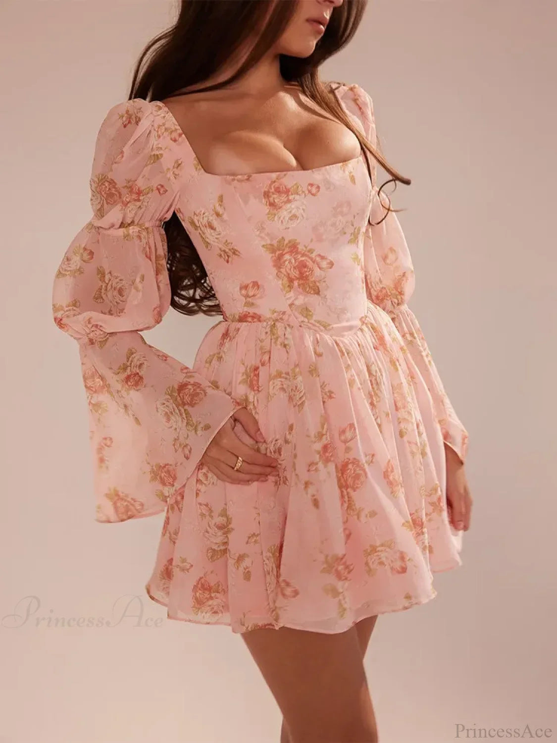 Floral Print Waist Wrap A-line Vacation Dress image 5