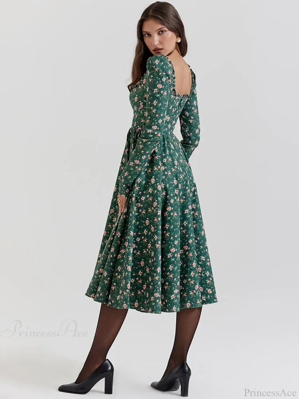 Floral Printed Backless Square Neck Midi Floral Dress image 4