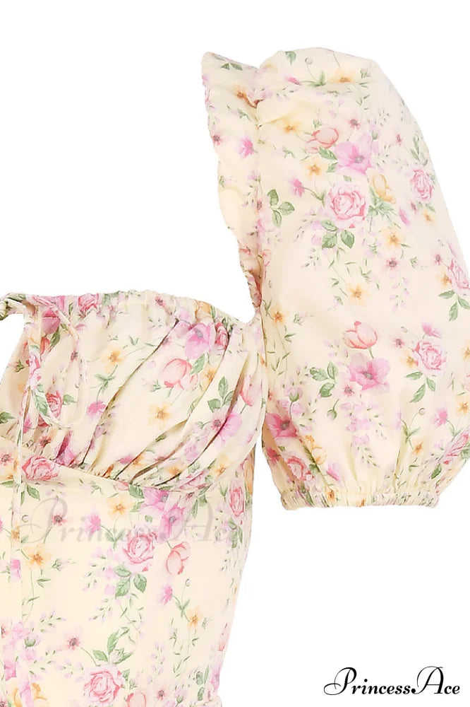 Floral Puff Sleeve Charming Boho Midi Dress image 8