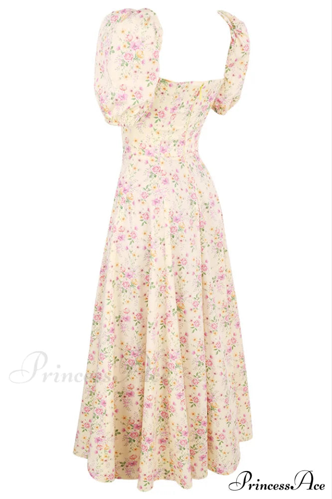 Floral Puff Sleeve Charming Boho Midi Dress image 6