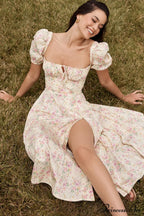 Floral Puff Sleeve Charming Boho Midi Dress image 2