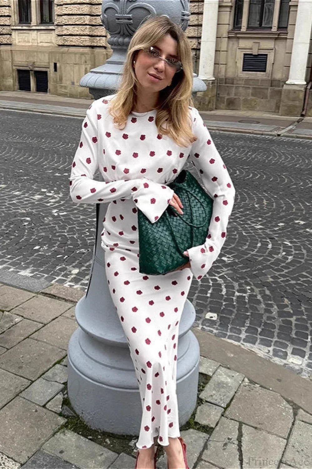 Floral Round Neck Flare Sleeve Fitted Maxi Dress image 2