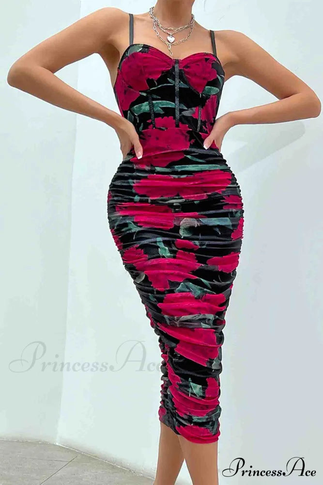 Floral Rushed Bodycon Cami Dress image 12