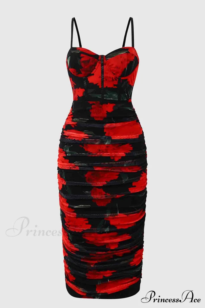 Floral Rushed Bodycon Cami Dress image 6