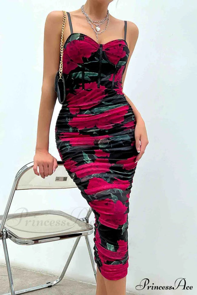 Floral Rushed Bodycon Cami Dress image 13