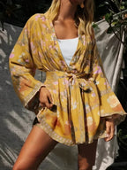 Floral Sashes Bat Sleeve Boho Kimono Dress image 1