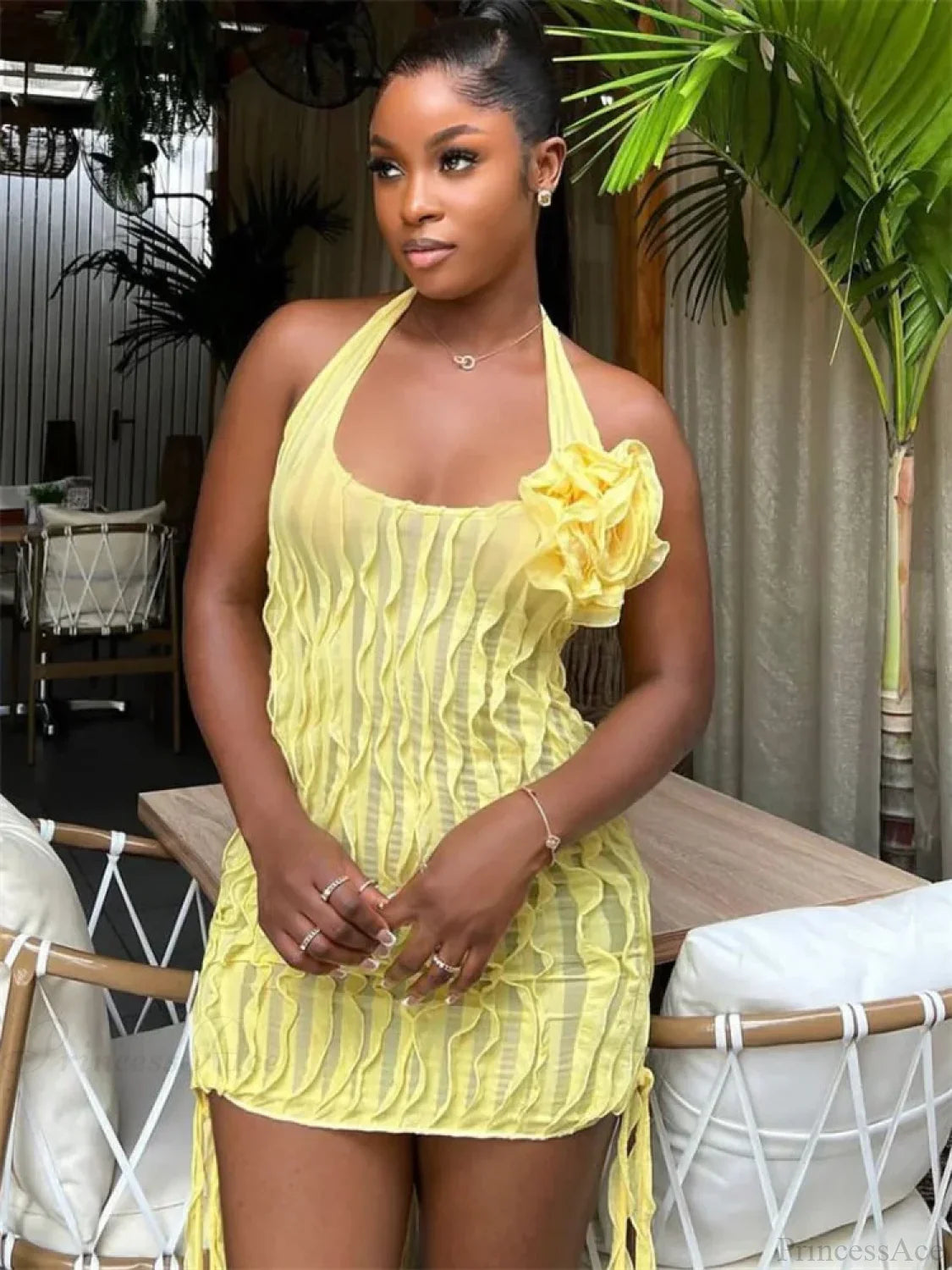 Floral See-Through Ruffled Mini Dress image 5