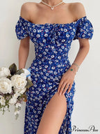 Floral Slit Midi Dress with Off The Shoulder Design image 2