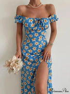 Floral Slit Midi Dress with Off The Shoulder Design image 1