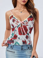 Floral Spaghetti Strap Bandage Lace Trim V-neck Camisole image 5