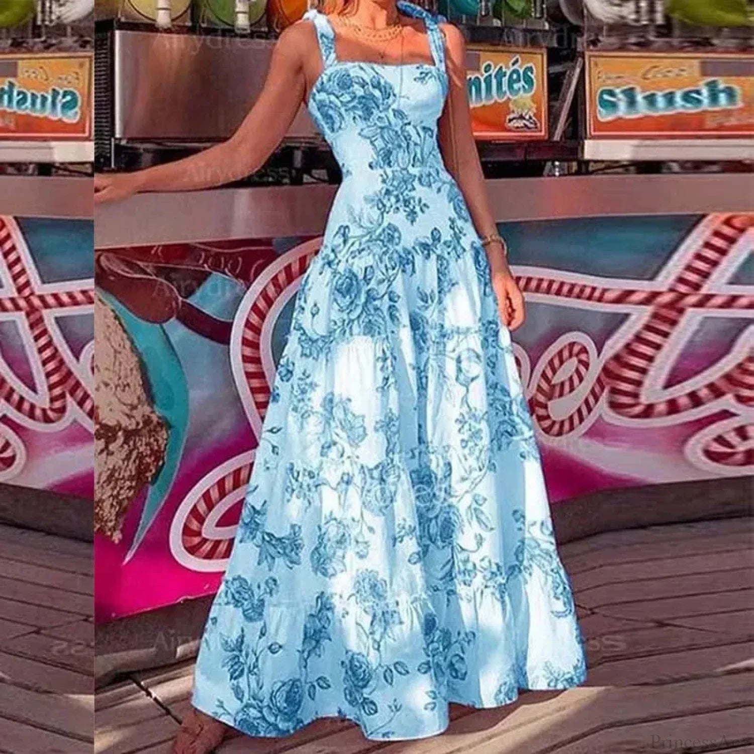 Floral Spaghetti Strap High Waist Maxi Dress image 7
