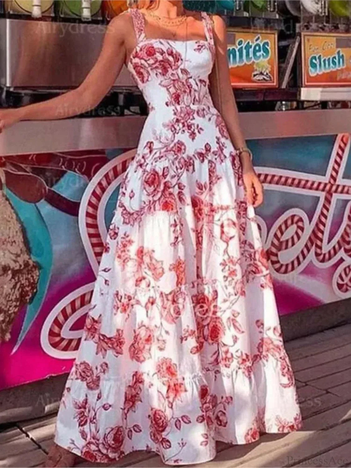 Floral Spaghetti Strap High Waist Maxi Dress image 4