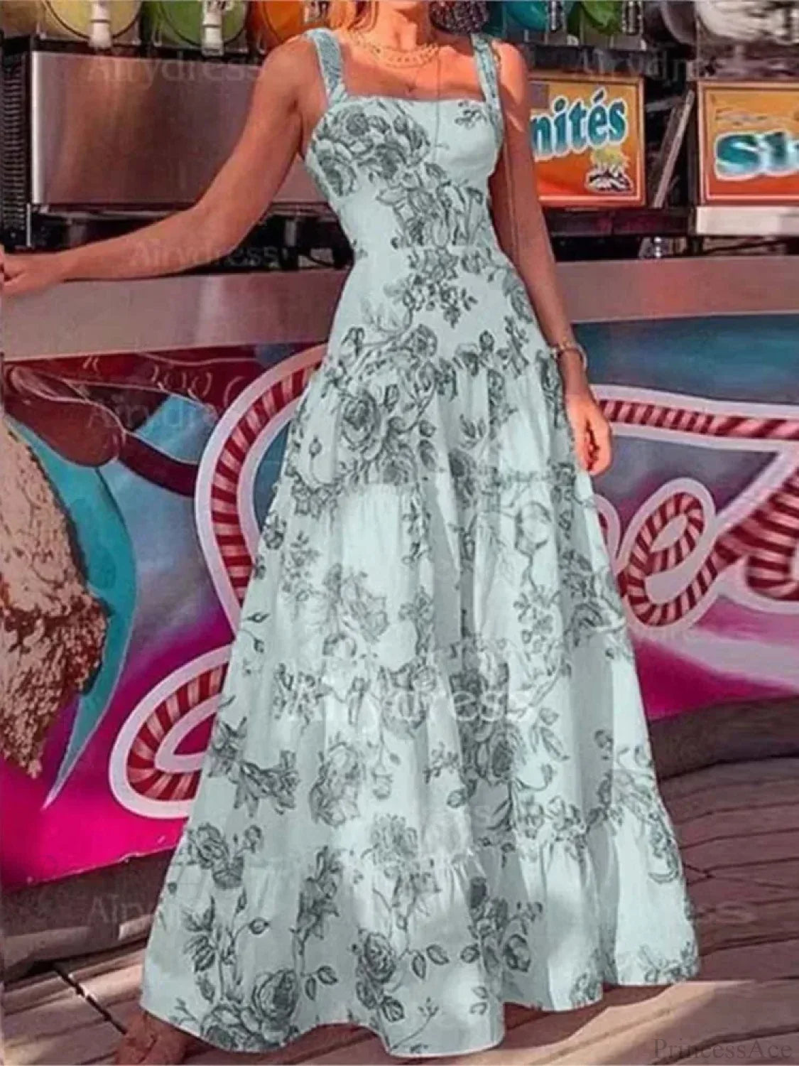 Floral Spaghetti Strap High Waist Maxi Dress image 5