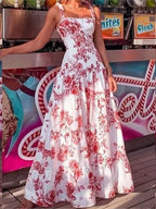 Floral Spaghetti Strap High Waist Maxi Dress image 3