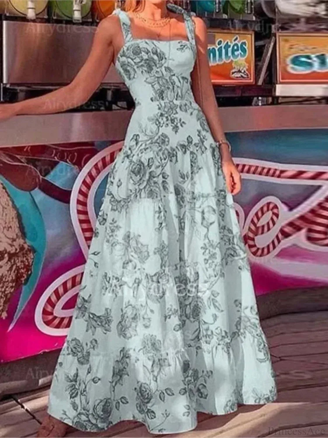 Floral Spaghetti Strap High Waist Maxi Dress image 2