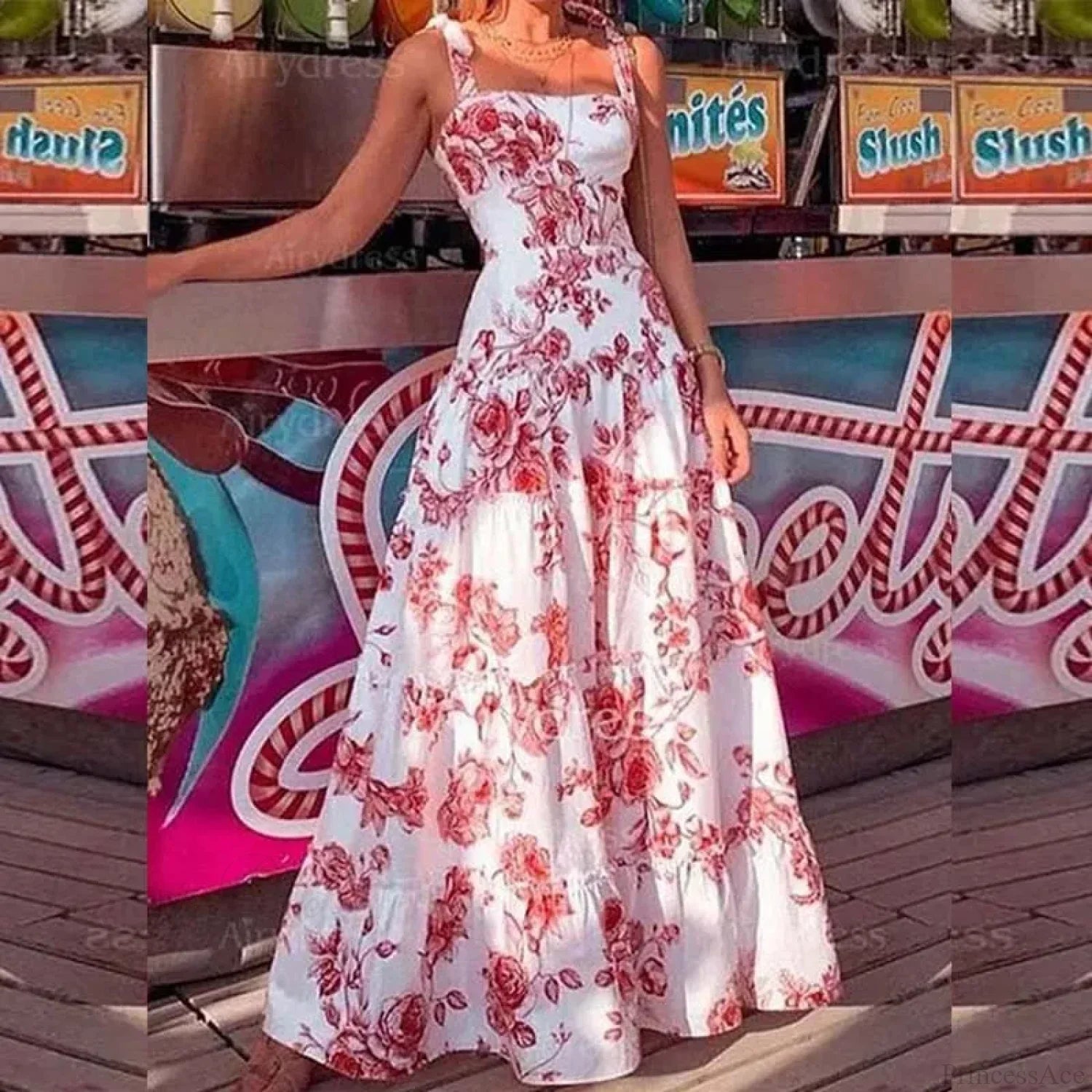 Floral Spaghetti Strap High Waist Maxi Dress image 9