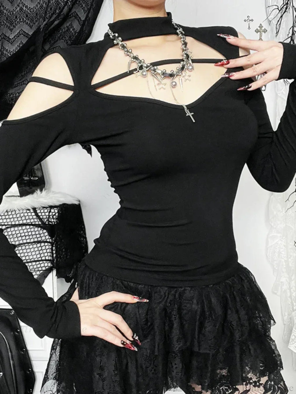 Floral Square Collar Knit Top image 2