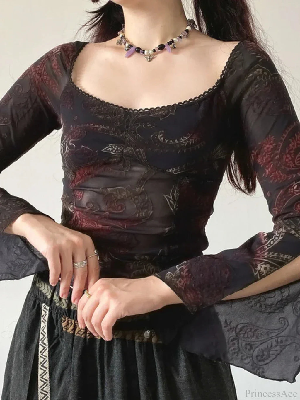 Floral Square Collar Knit Top image 2