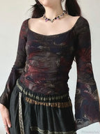 Floral Square Collar Knit Top image 1