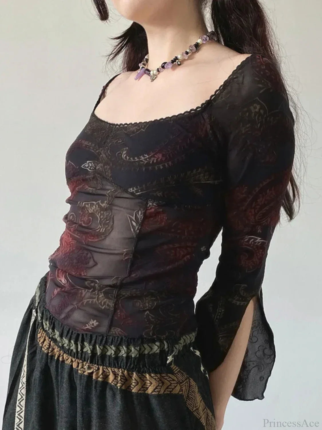 Floral Square Collar Knit Top image 3