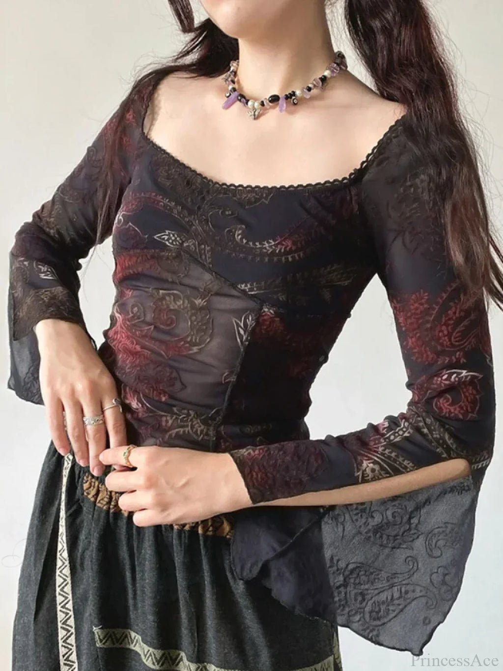 Floral Square Collar Knit Top image 5