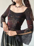 Floral Square Collar Knit Top image 5