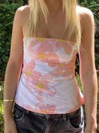 Floral Strapless Backless Party Club Crop Top image 1