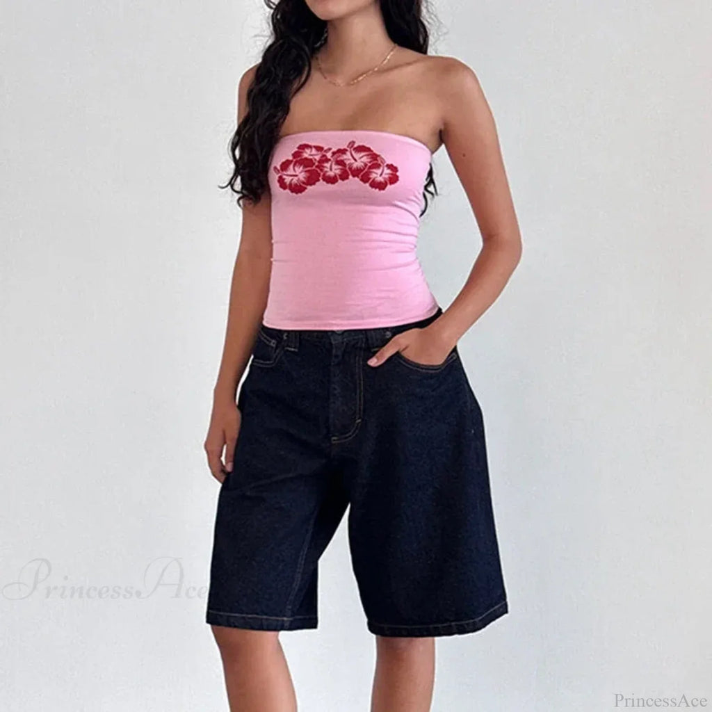 Floral Strapless Bandeau Backless Sleeveless Fairy Coquette Off Shoulder Crop Top image 2