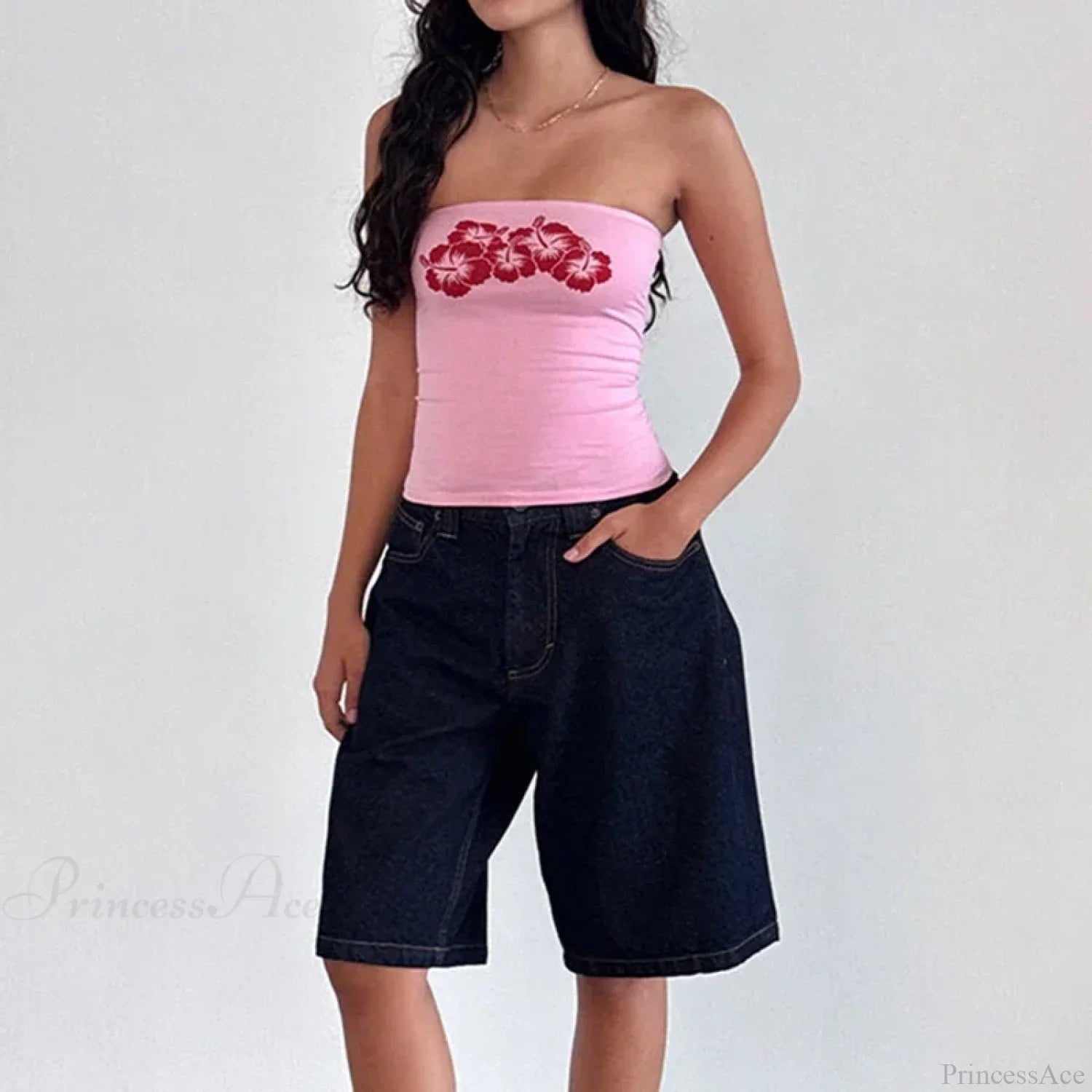 Floral Strapless Bandeau Backless Sleeveless Fairy Coquette Off Shoulder Crop Top image 2