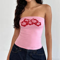 Floral Strapless Bandeau Backless Sleeveless Fairy Coquette Off Shoulder Crop Top image 7
