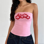 Floral Strapless Bandeau Backless Sleeveless Fairy Coquette Off Shoulder Crop Top image 7