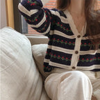 Floral Striped Textured Button Front Cardigan image 5