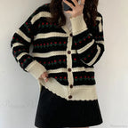 Floral Striped Textured Button Front Cardigan image 3