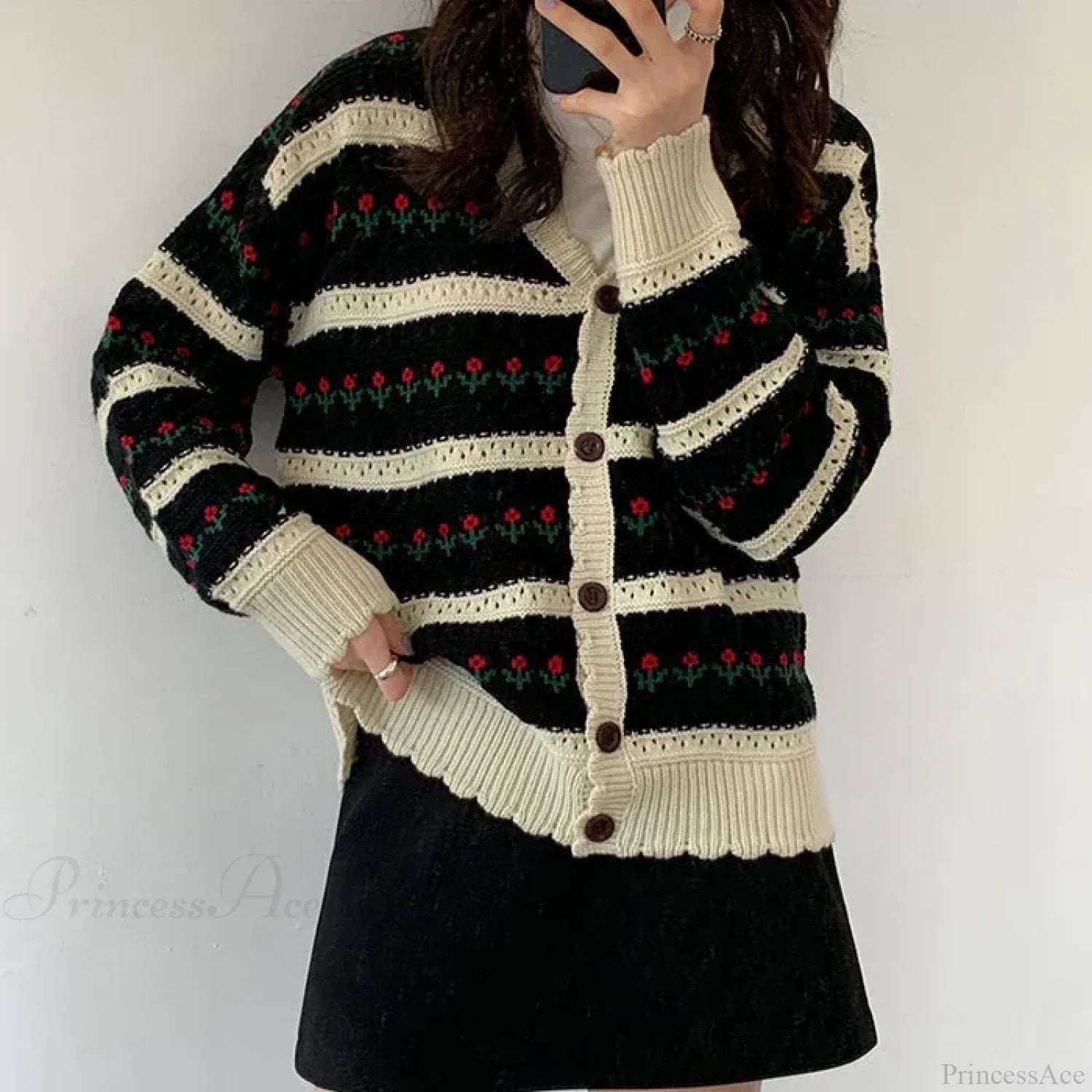 Floral Striped Textured Button Front Cardigan image 3