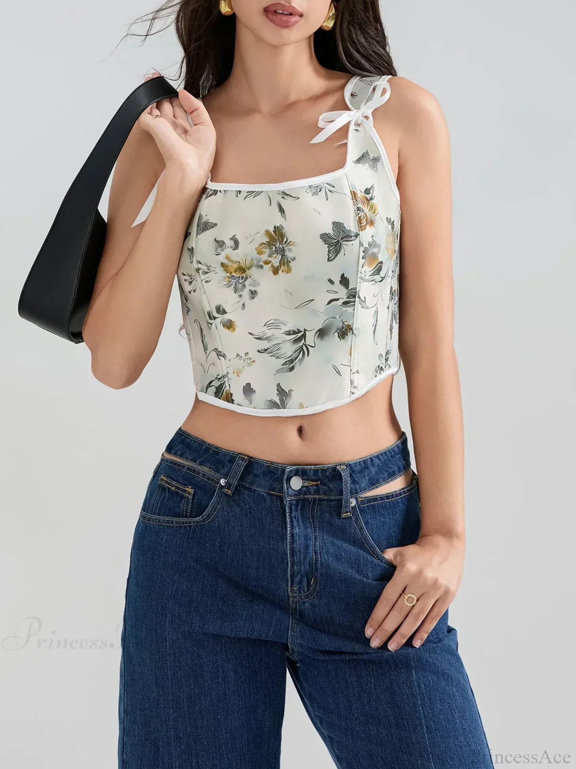 Floral Tie-back Vintage Corset Square Neck Crop Top image 5