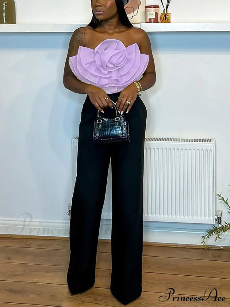 Floral Tie Strap Sheer Lace Mesh Sophisticated Scalloped Crop Tube Top - Lilac image 18