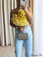 Floral Tie Strap Sheer Lace Mesh Sophisticated Scalloped Crop Tube Top - Lilac image 4