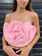 Floral Tie Strap Sheer Lace Mesh Sophisticated Scalloped Crop Tube Top - Lilac image 13