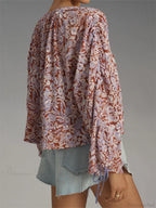 Floral Tie-Up Flare Sleeve Boho Blouse image 3