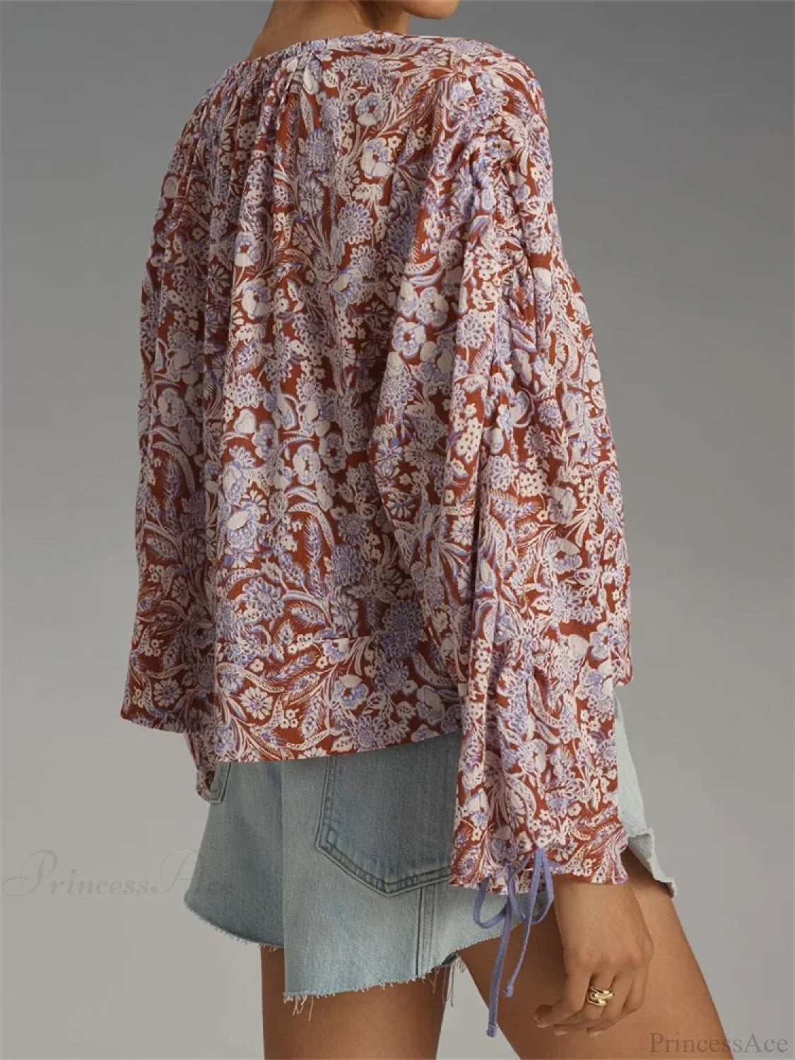 Floral Tie-Up Flare Sleeve Boho Blouse image 3