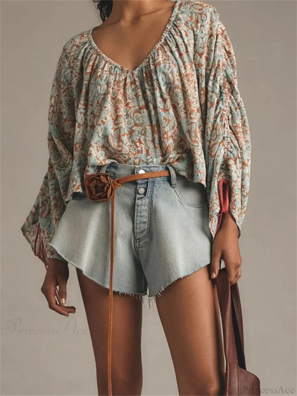 Floral Tie-Up Flare Sleeve Boho Blouse image 5