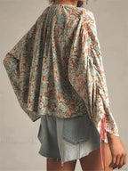Floral Tie-Up Flare Sleeve Boho Blouse image 6